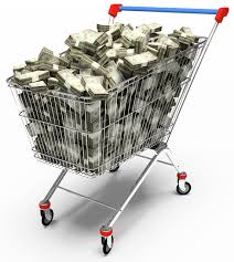 Shopping cart full of money.