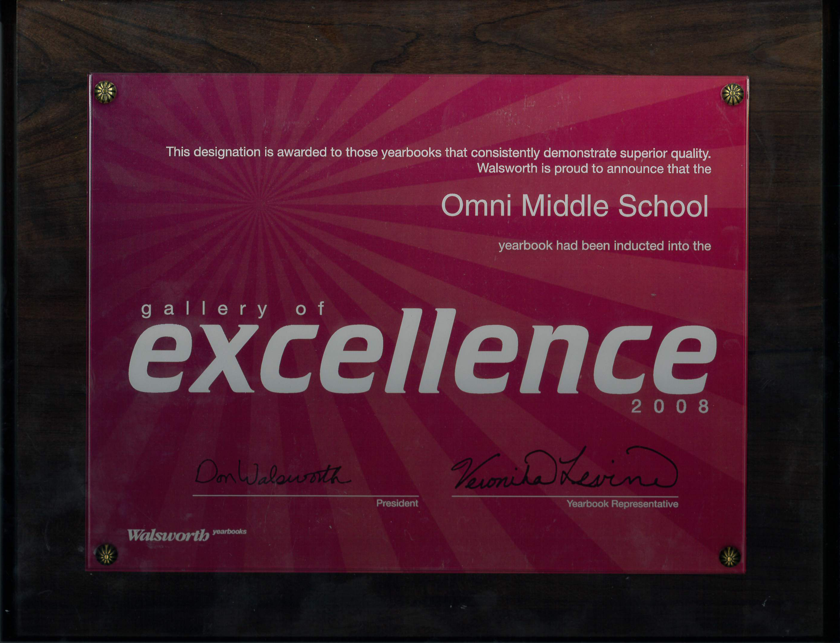 Yearbook Gallery of Excellence plaque