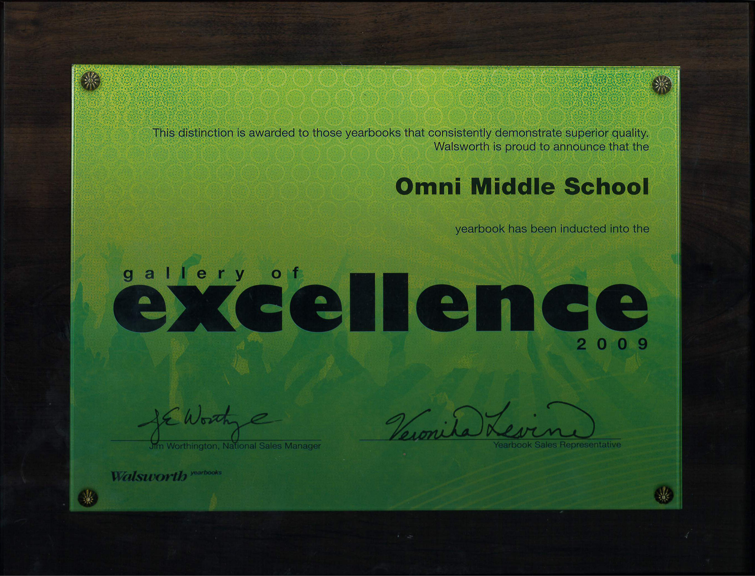 Yearbook Gallery of Excellence plaque